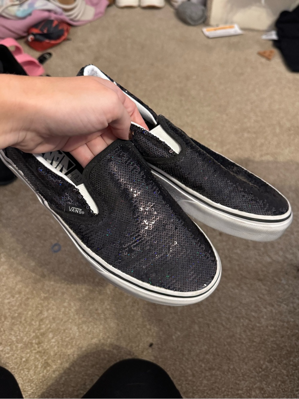 Vans Black Sequin Slip-On Sneakers